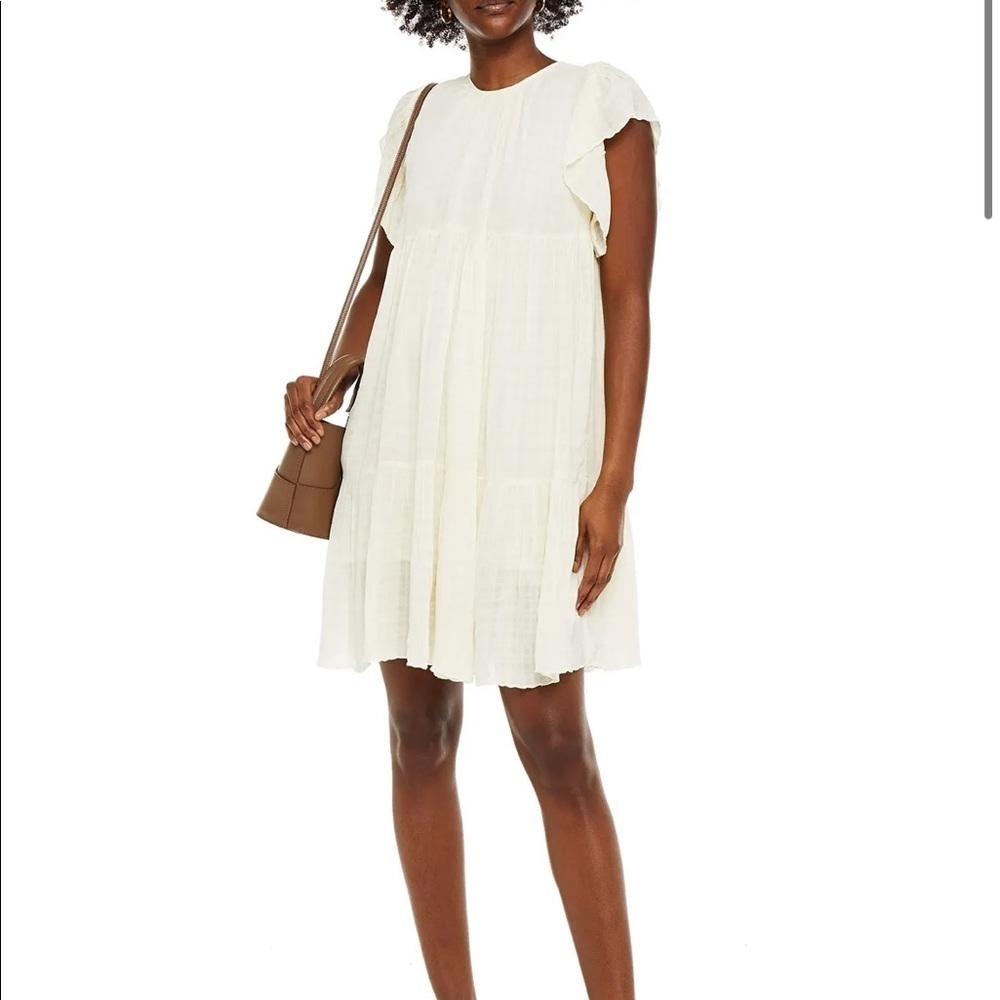 Women's Cream Short Flutter-Sleeve Dress